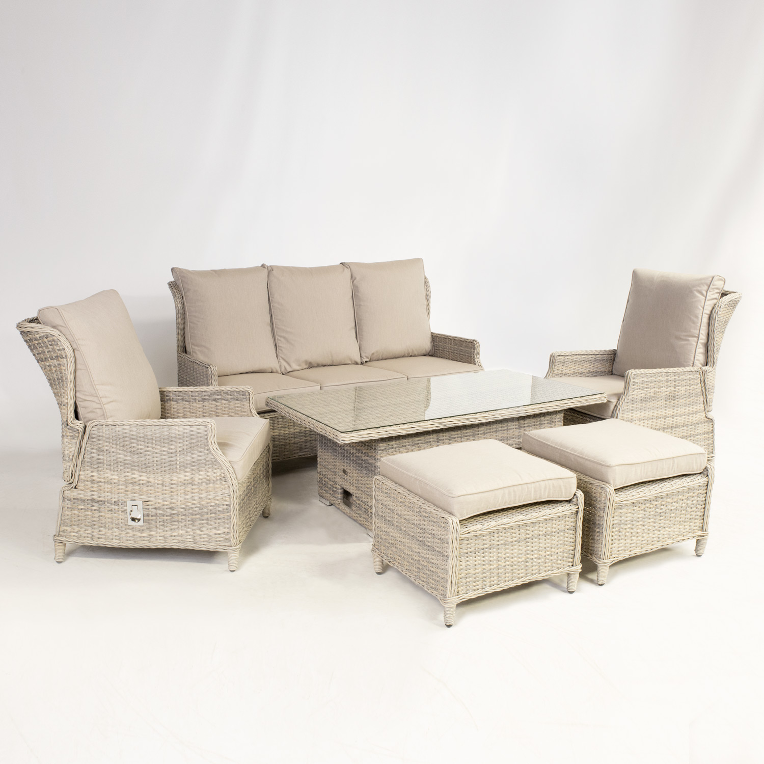 Aiamööblikomplekt BASEL laud, diivan, 2 tooli ja 2 tumbat