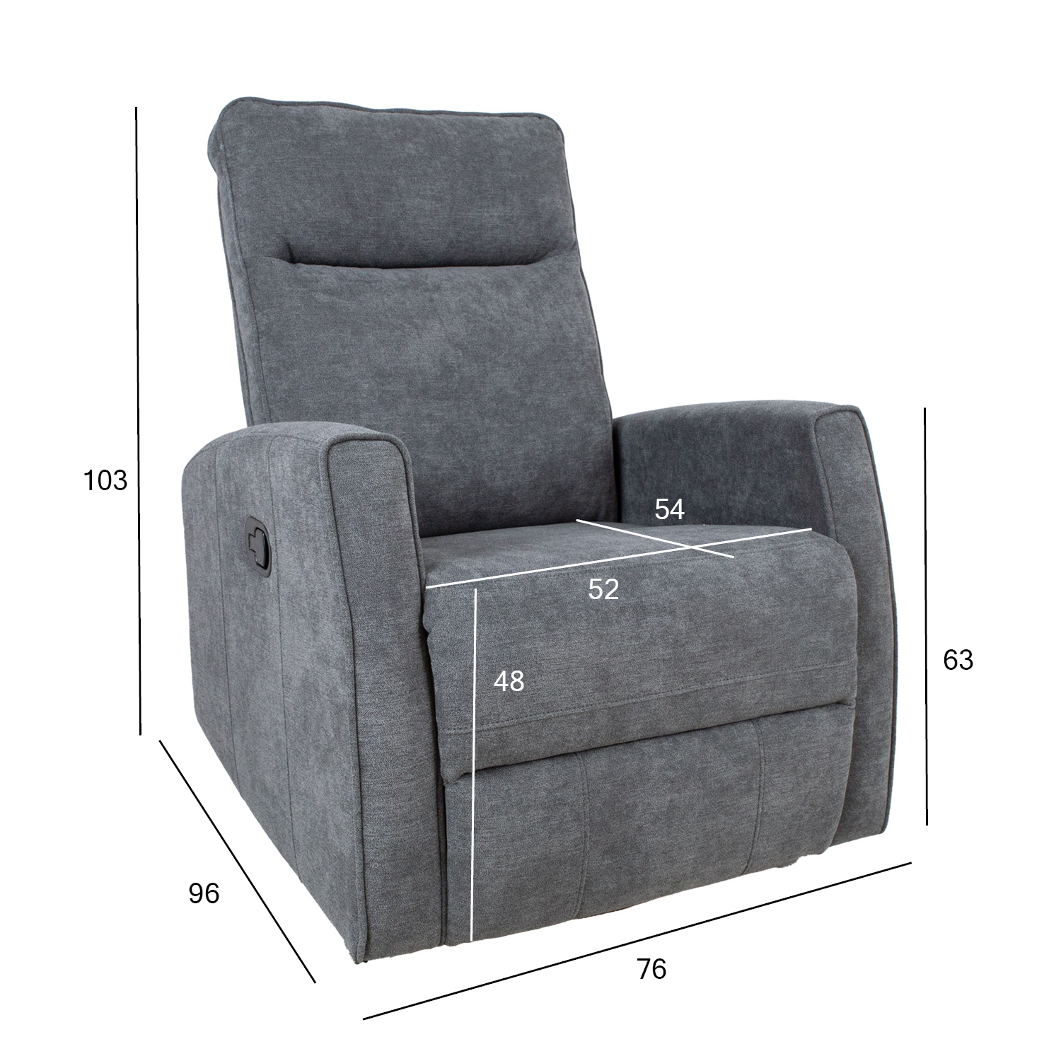 Tugitool EDDY kiikuv ja pöörlev manuaalne recliner 76x96xH103cm, hall