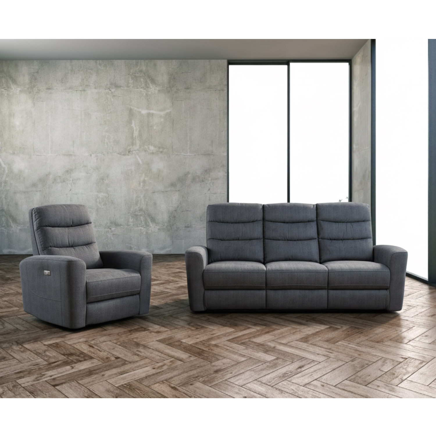 Diivan GASTON 3-kohaline elektriline recliner 206x85xH104cm, hall samet