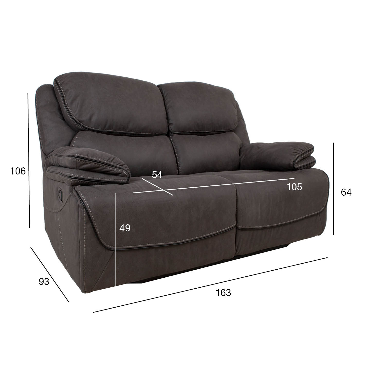 Diivan GORDY 2-kohaline manuaalne recliner 163x93xH106cm, hall