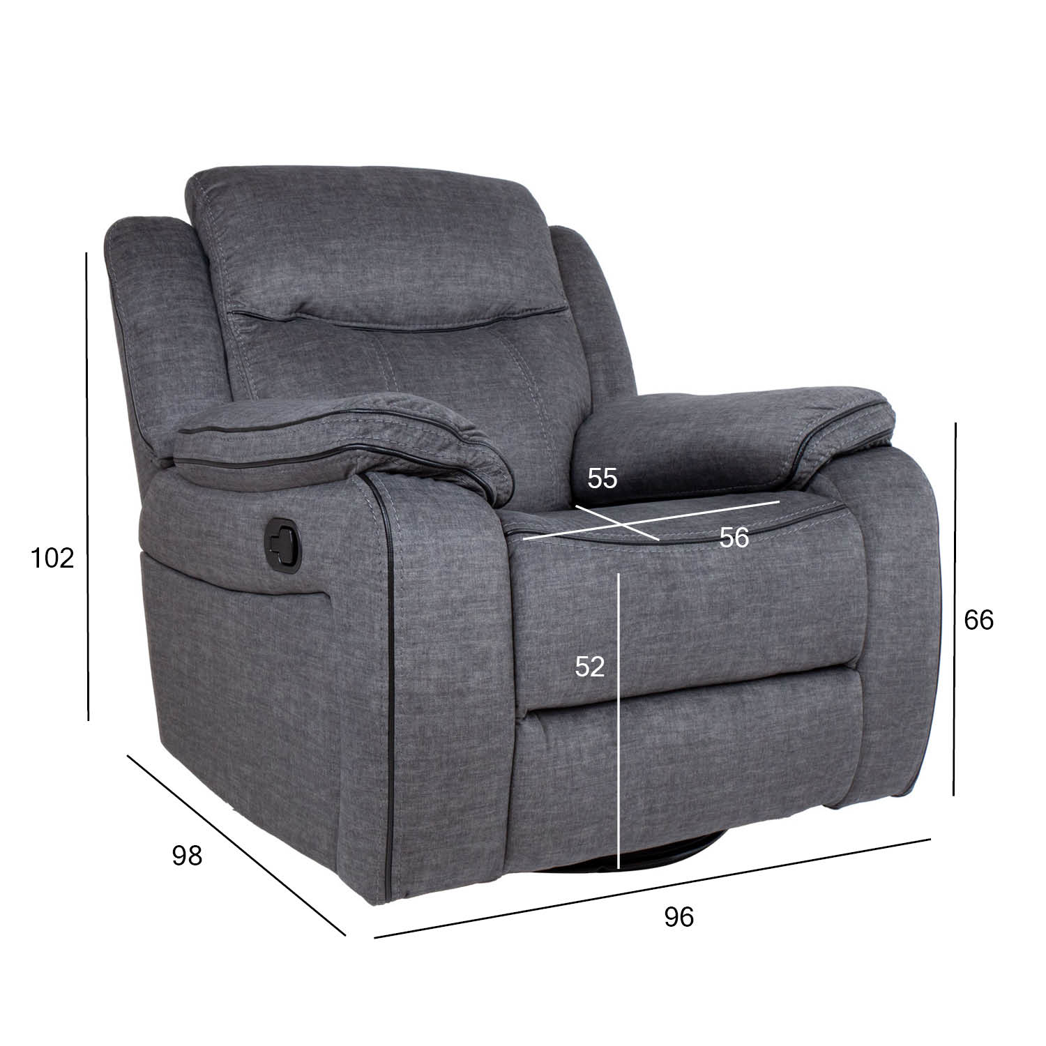 Tugitool GENTRY kiikuv ja pöörlev manuaalne recliner 96x98xH102cm, hall