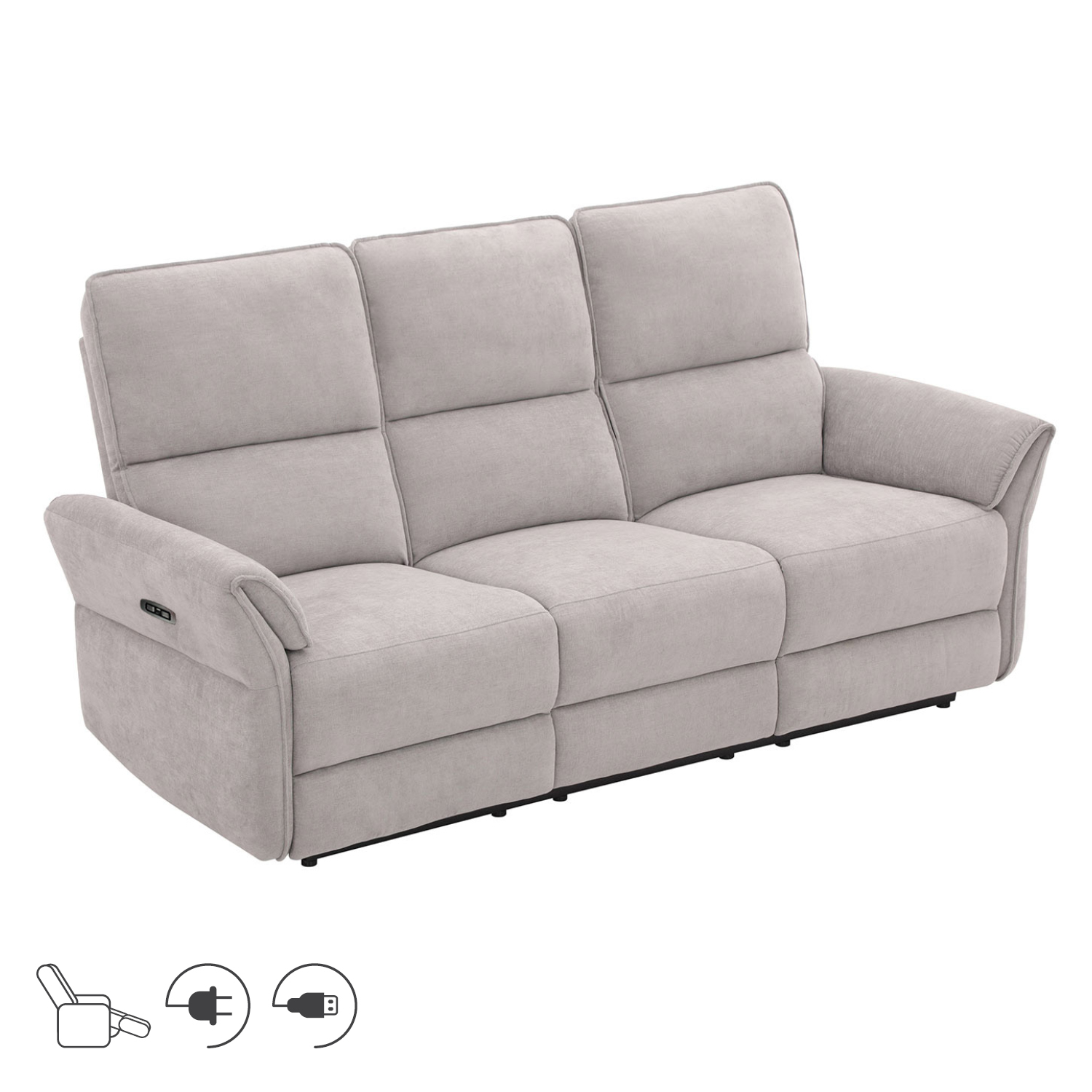 Diivan DAMIKA 3-kohaline elektriline recliner 200x92xH103cm, hall