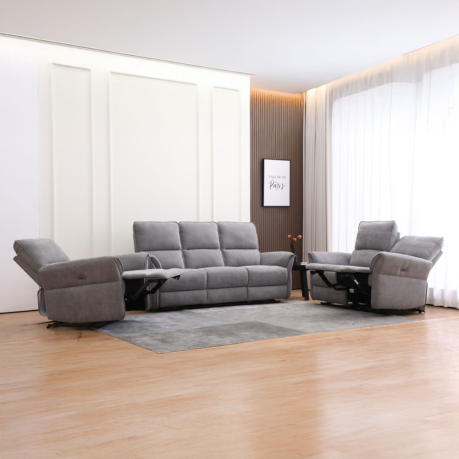 Diivan DAMIKA 3-kohaline elektriline recliner 200x92xH103cm, hall