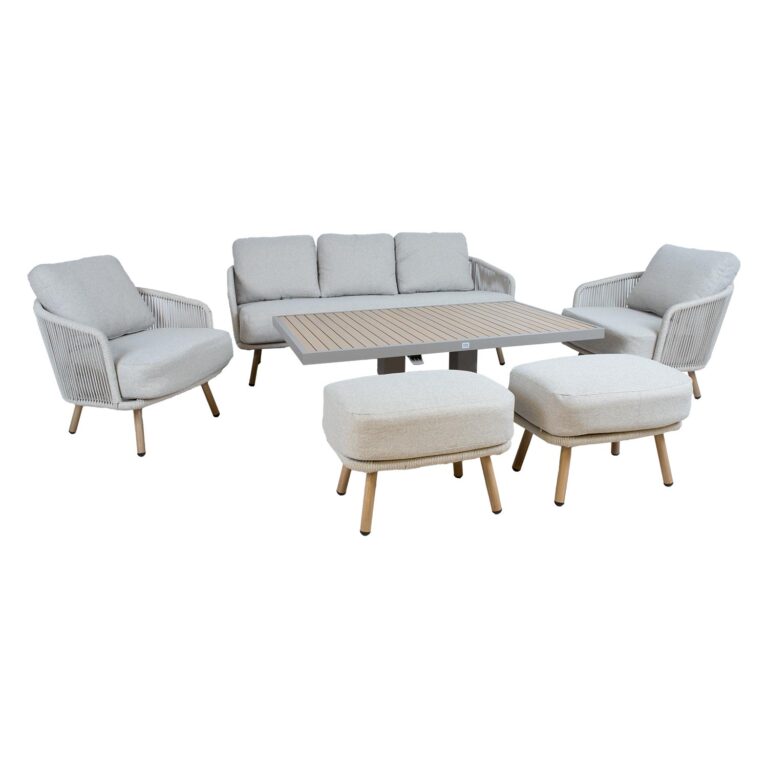 Aiamööblikomplekt MALISE laud, diivan, 2 tugitooli ja 2 tumbat, beež