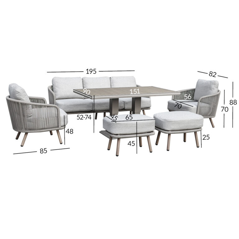 Aiamööblikomplekt MALISE laud, diivan, 2 tugitooli ja 2 tumbat, beež - Image 3