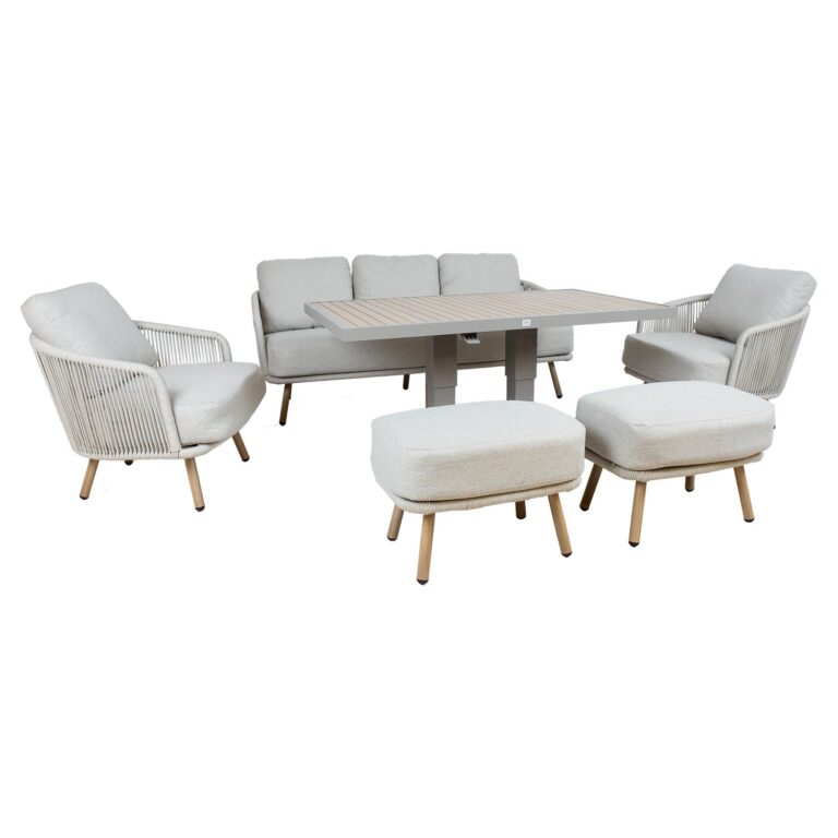 Aiamööblikomplekt MALISE laud, diivan, 2 tugitooli ja 2 tumbat, beež - Image 2