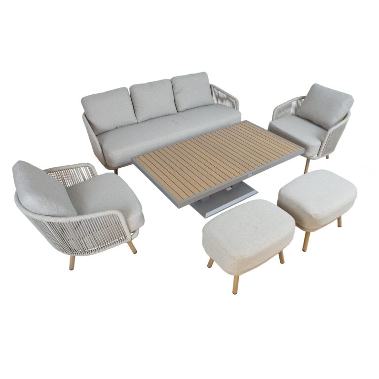 Aiamööblikomplekt MALISE laud, diivan, 2 tugitooli ja 2 tumbat, beež - Image 8