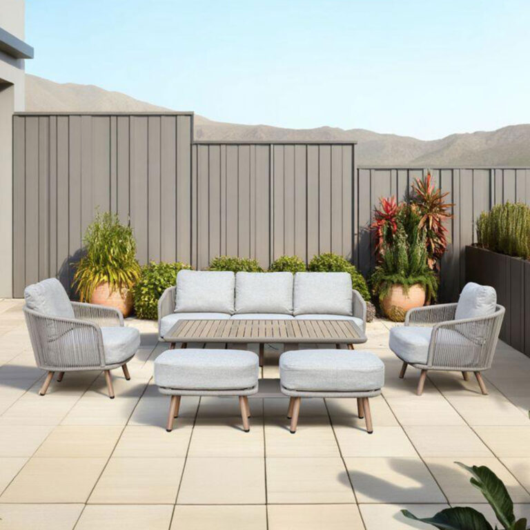 Aiamööblikomplekt MALISE laud, diivan, 2 tugitooli ja 2 tumbat, beež - Image 12