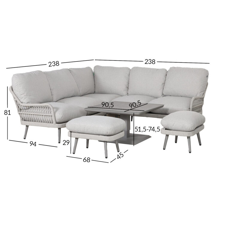 Aiamööblikomplekt MARENDA laud, nurgadiivan ja 2 tumbat, hall/beež - Image 11