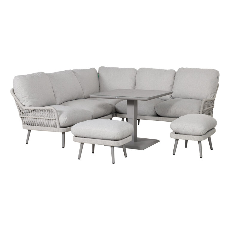 Aiamööblikomplekt MARENDA laud, nurgadiivan ja 2 tumbat, hall/beež - Image 2