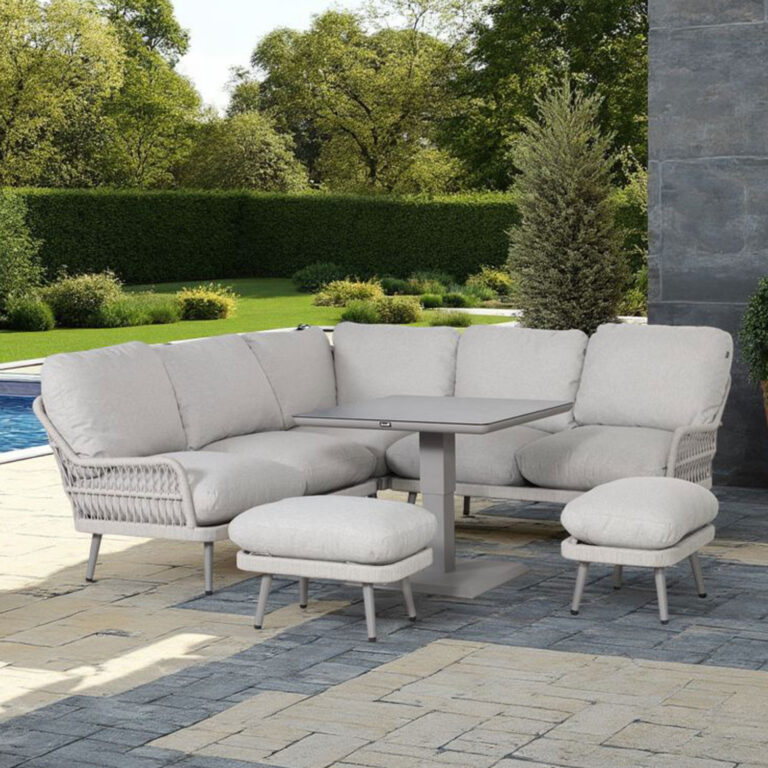 Aiamööblikomplekt MARENDA laud, nurgadiivan ja 2 tumbat, hall/beež - Image 4