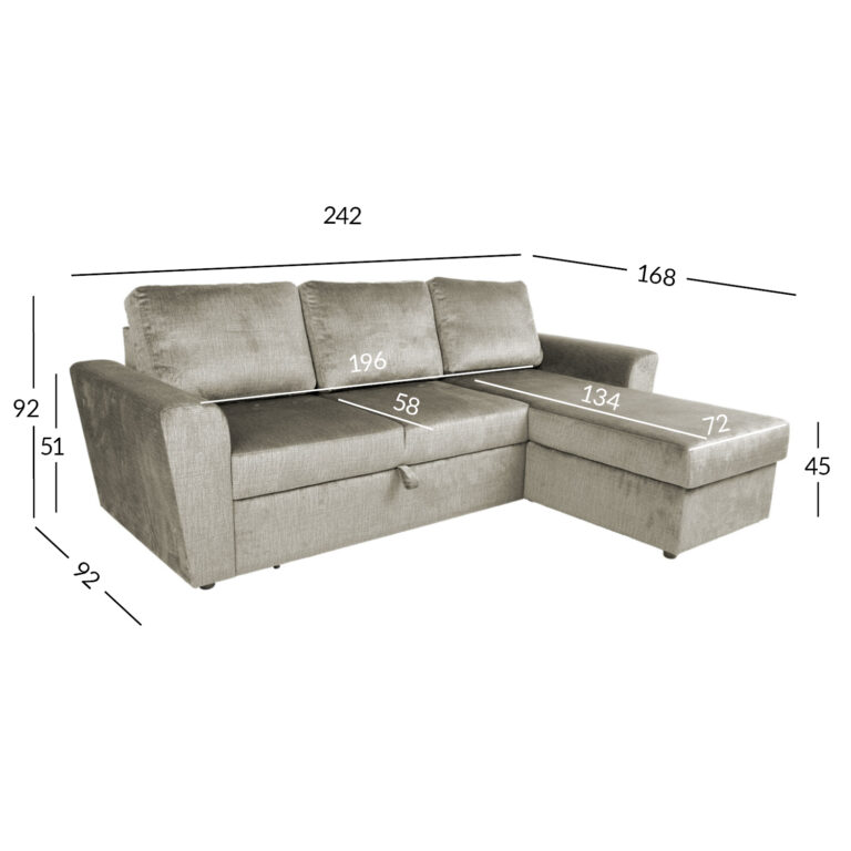 Nurgadiivanvoodi INGMAR 242x168/92xH92cm, beež samet - Image 7