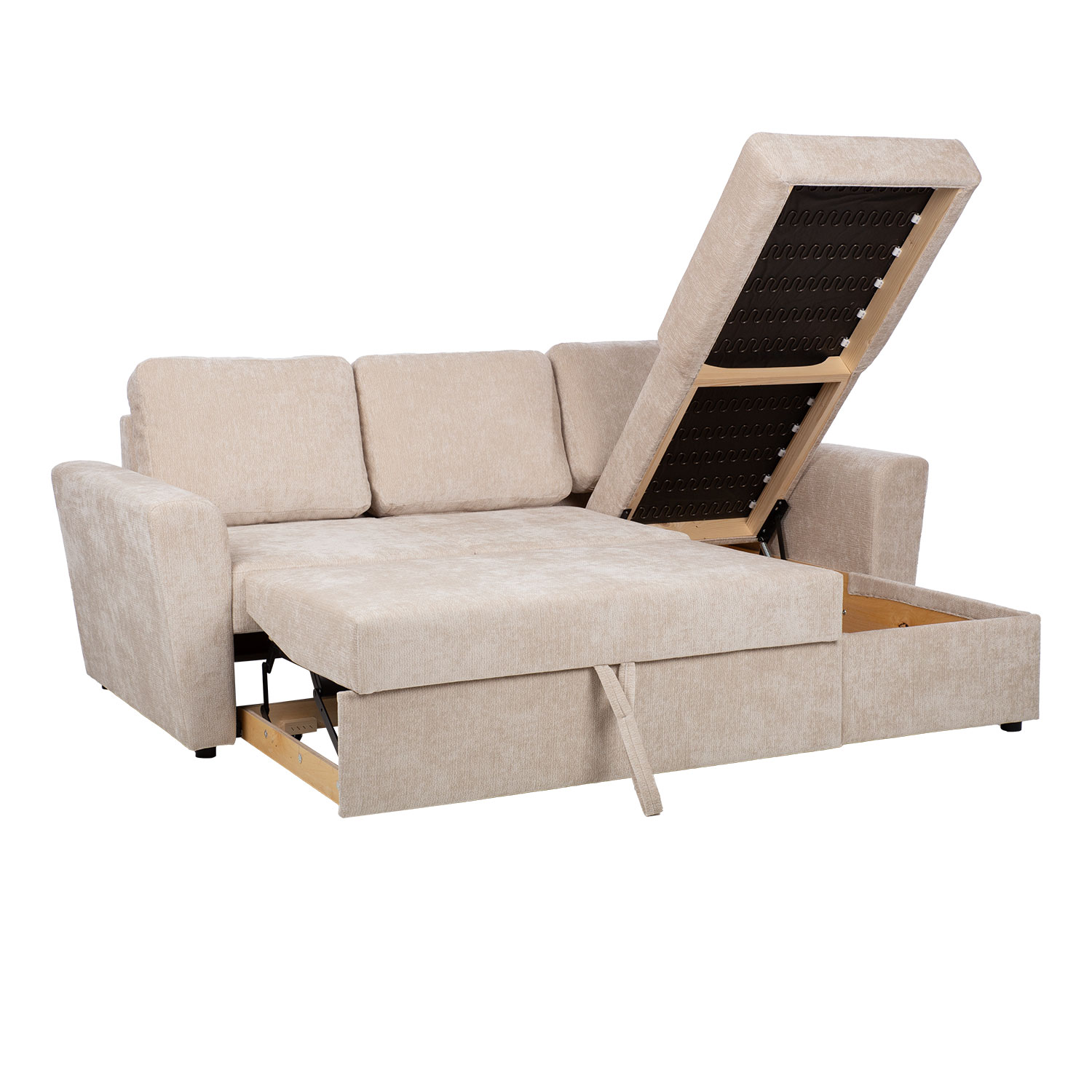 Nurgadiivanvoodi INGA 217x92/160xH92cm, beež sametine