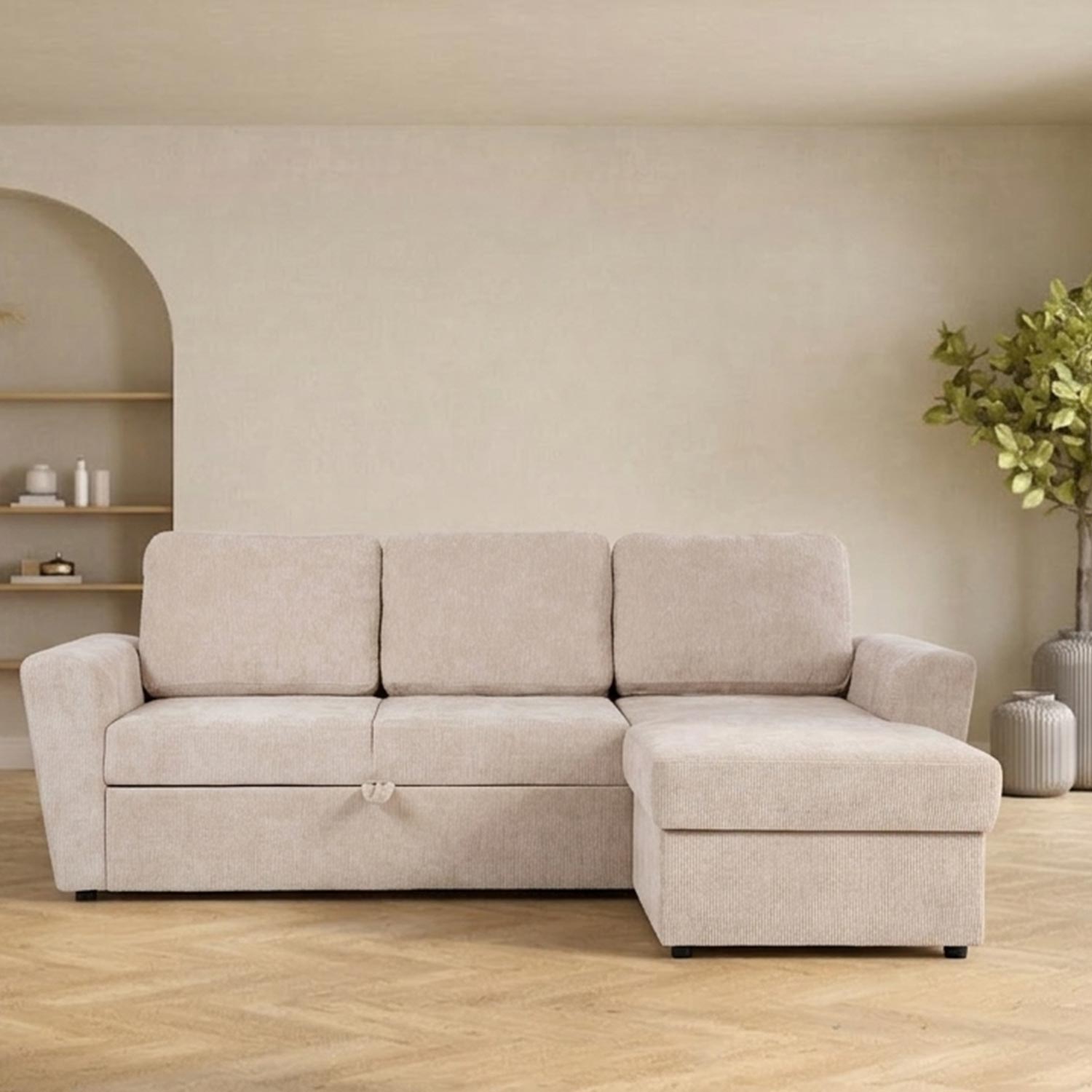 Nurgadiivanvoodi INGA 217x92/160xH92cm, beež sametine