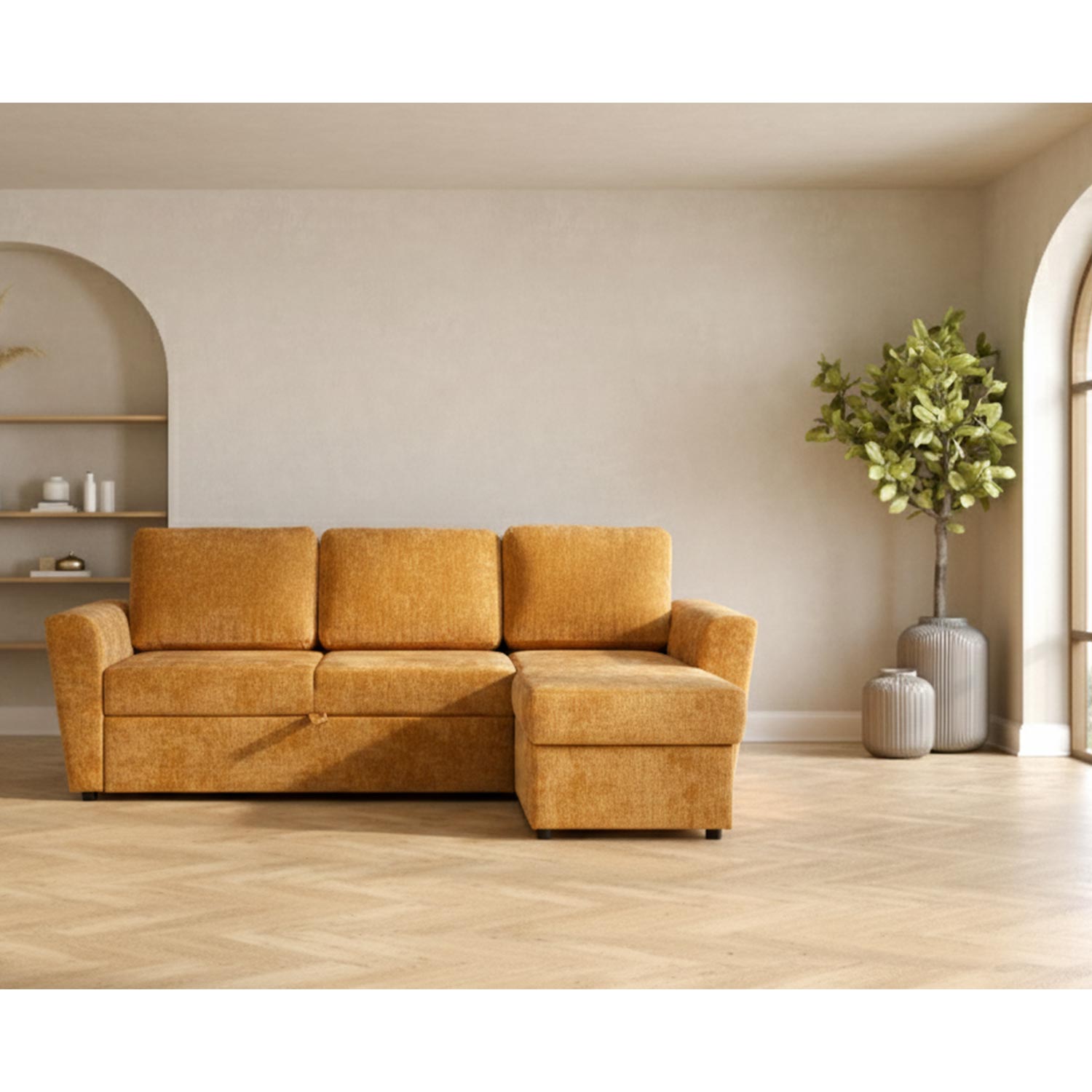 Nurgadiivanvoodi INGA 217x92/160xH92cm, kollane