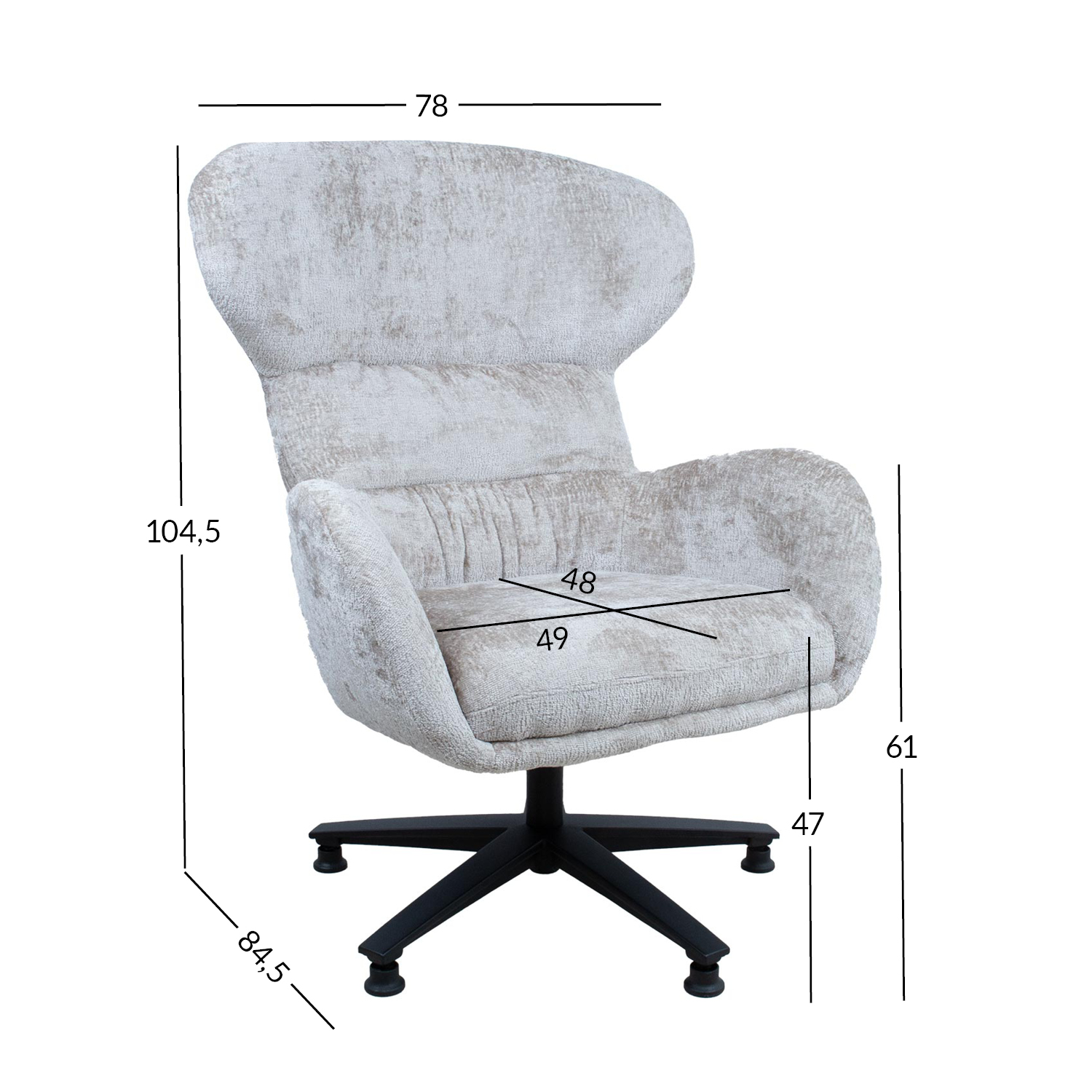 Tugitool KAROLINA 78x84,5xH104,5cm, koorevalge