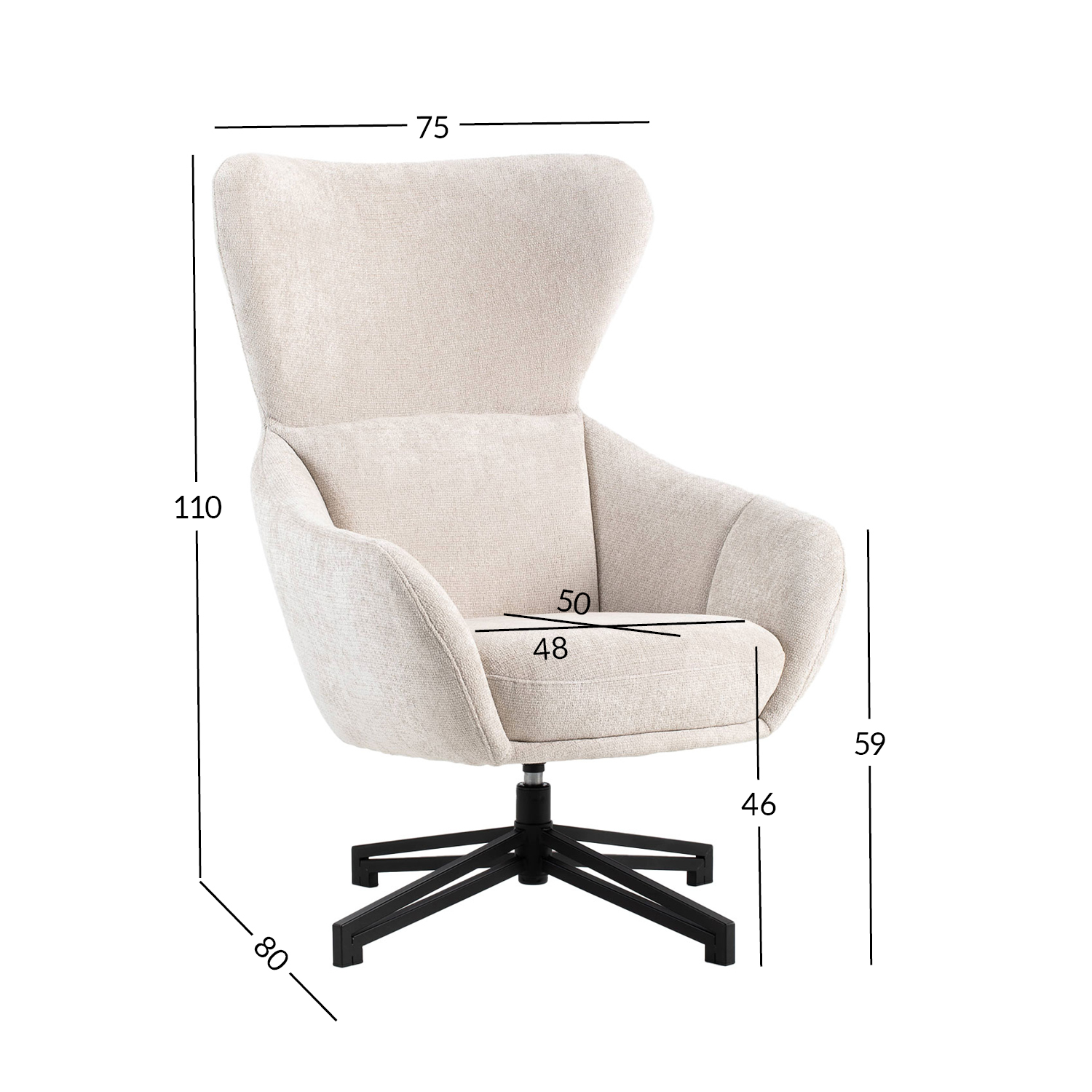 Tugitool LIONEL 75x80xH110cm, valge