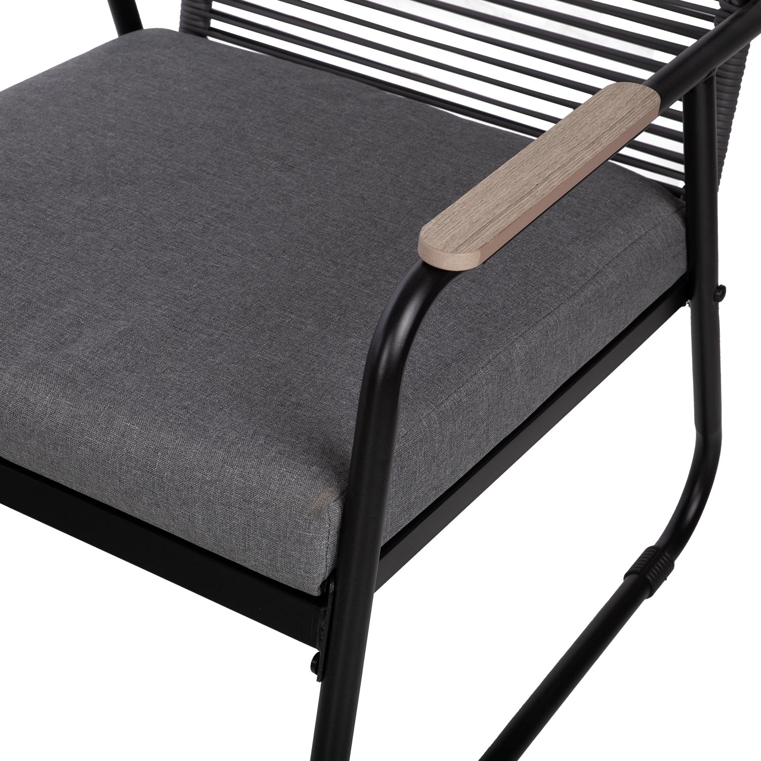 Aiamööblikomplekt MACOS laud, diivan ja 2 tooli, hall/must