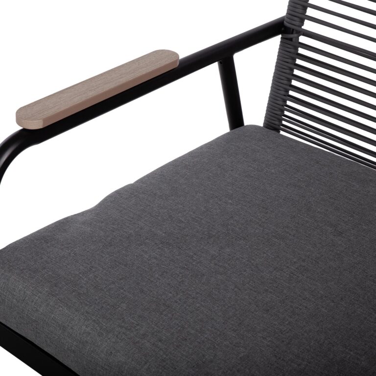 Aiamööblikomplekt MACOS laud, diivan ja 2 tooli, hall/must - Image 4