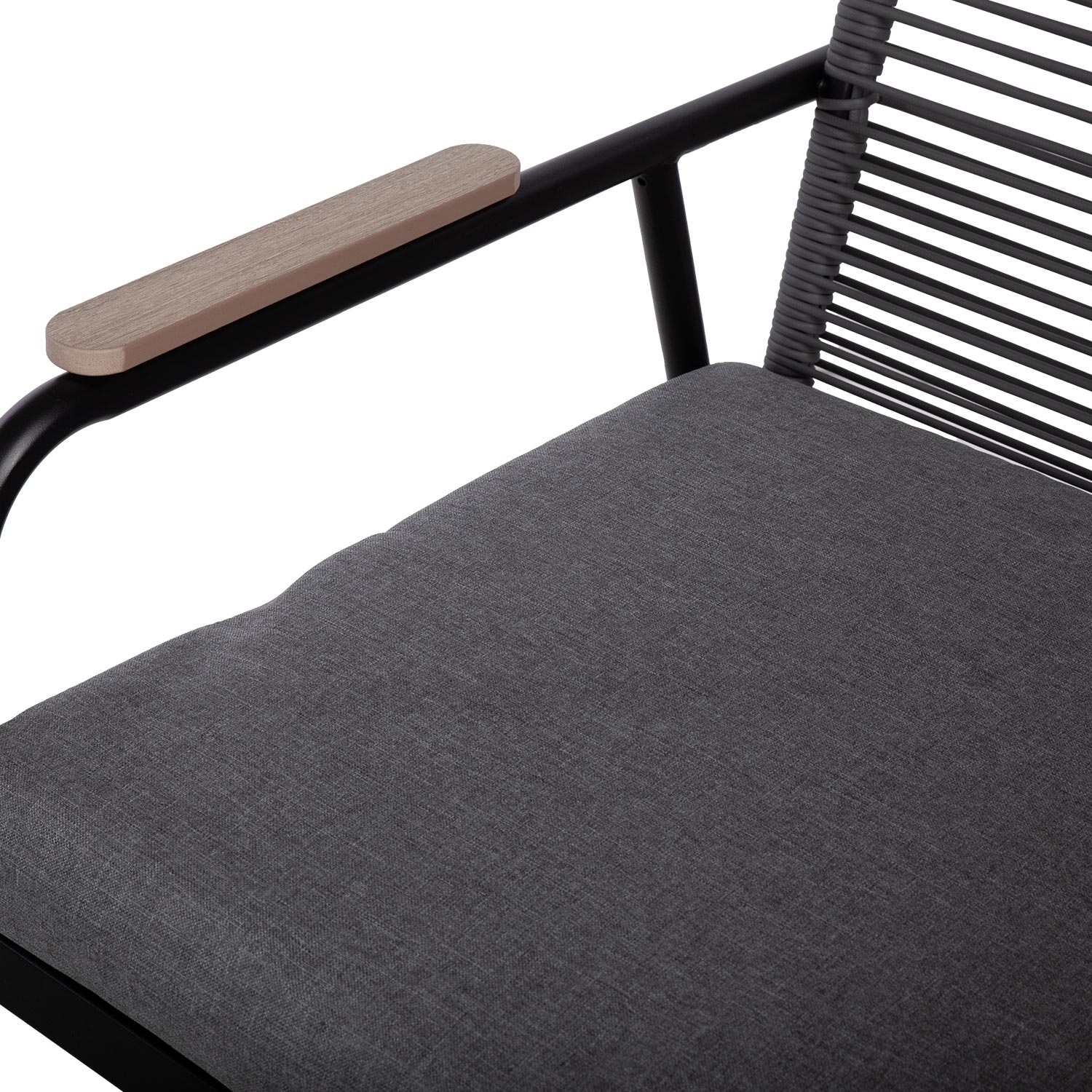 Aiamööblikomplekt MACOS laud, diivan ja 2 tooli, hall/must