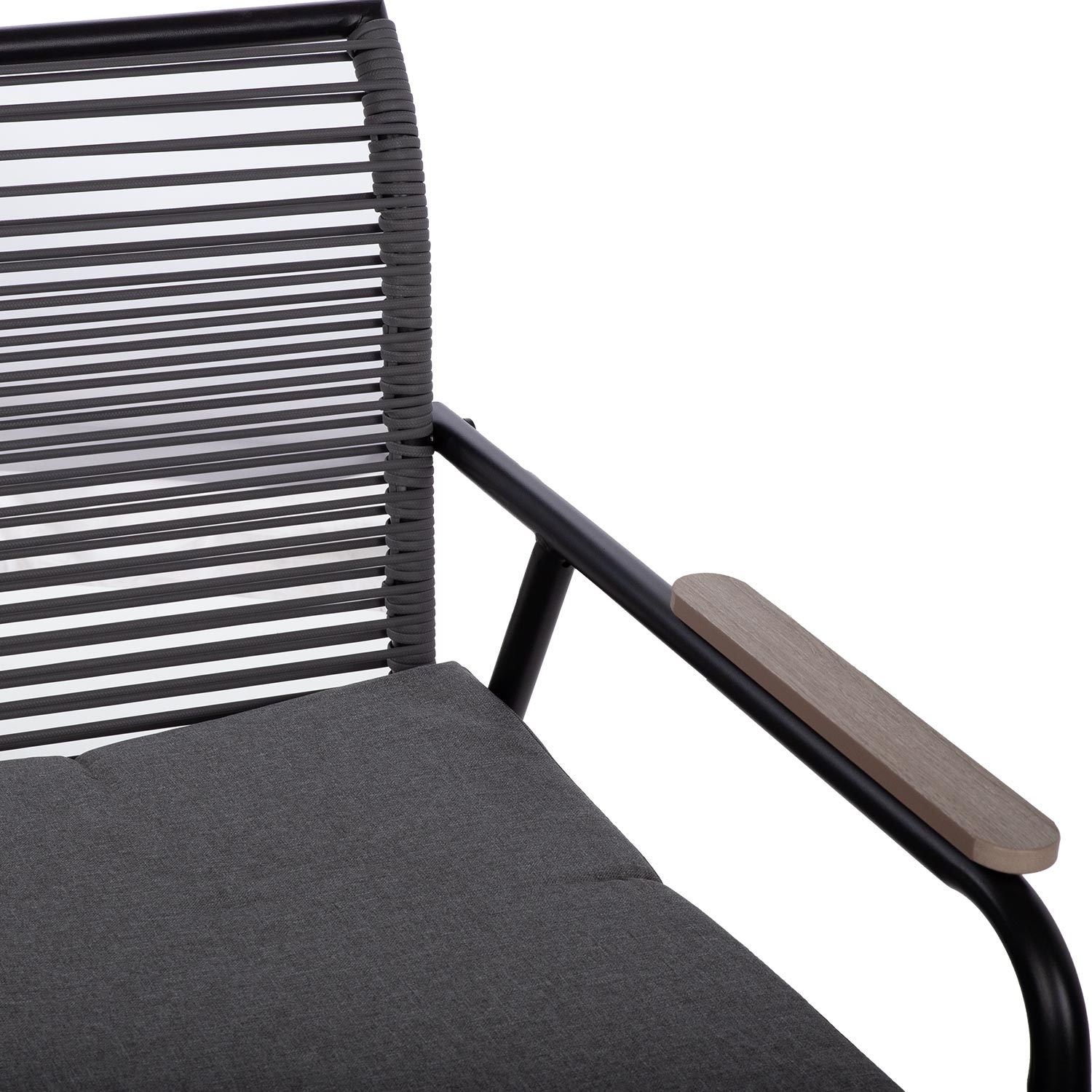 Aiamööblikomplekt MACOS laud, diivan ja 2 tooli, hall/must