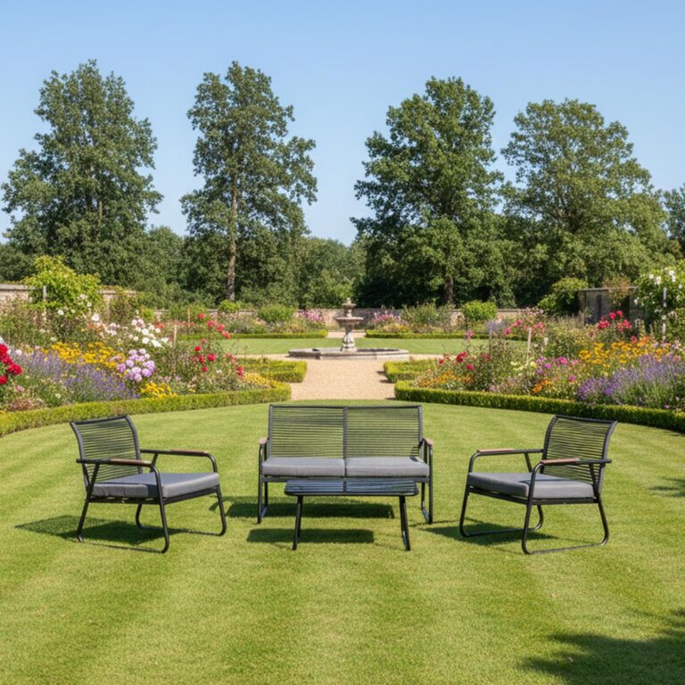 Aiamööblikomplekt MACOS laud, diivan ja 2 tooli, hall/must - Image 6