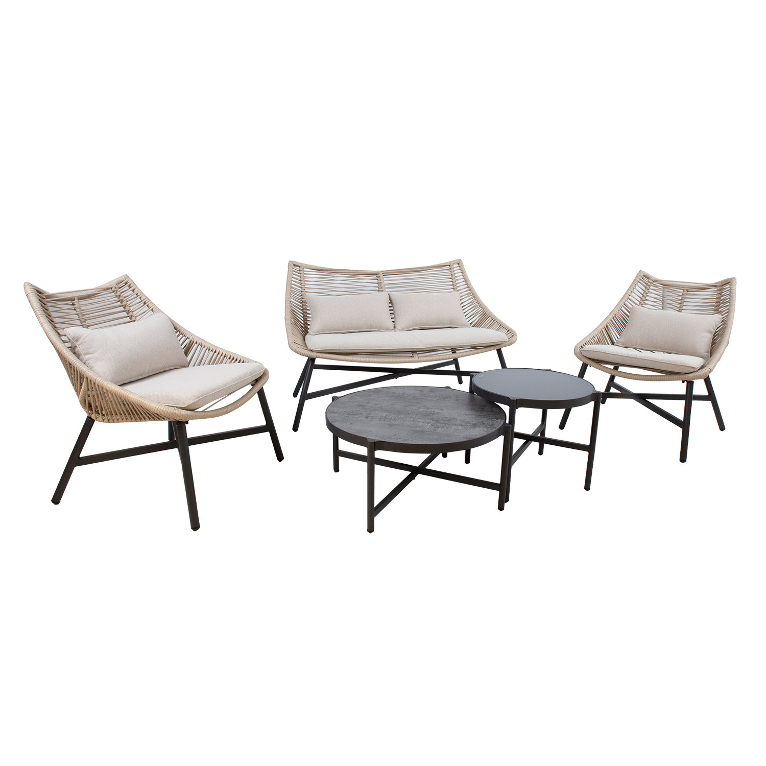 Aiamööblikomplekt HELSINKI diivan, 2 tooli ja 2 lauda, beež