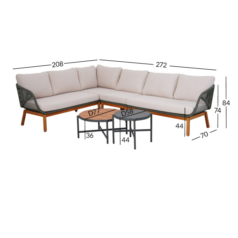 Aiamööblikomplekt TUXEDO nurgadiivan ja 2 lauda - Image 4