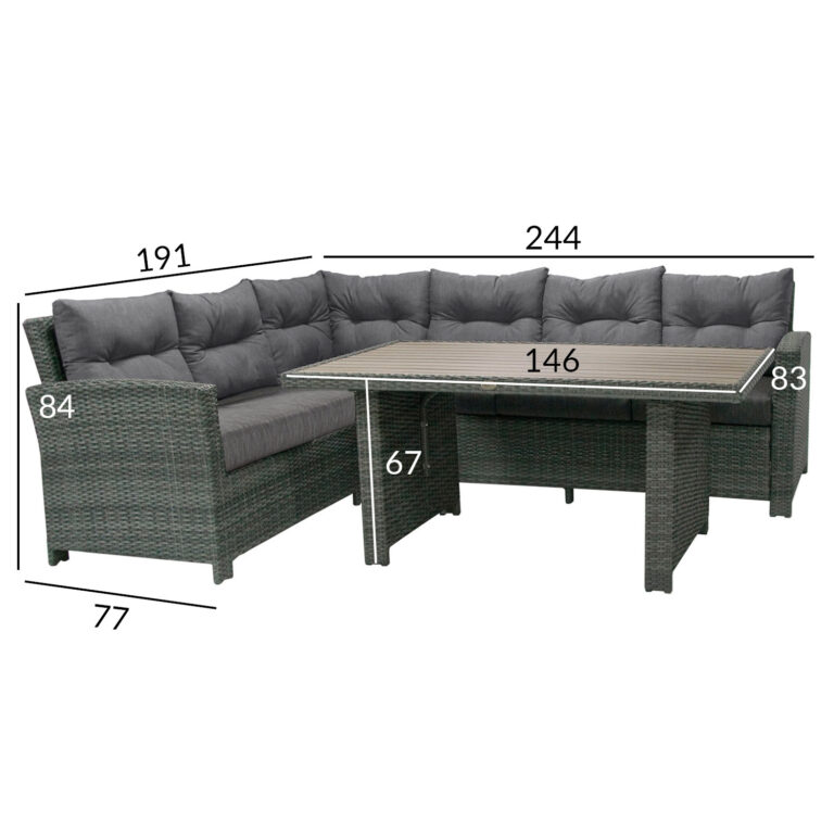 Aiamööblikomplekt PAVIA laud ja nurgadiivan, tumehall - Image 2