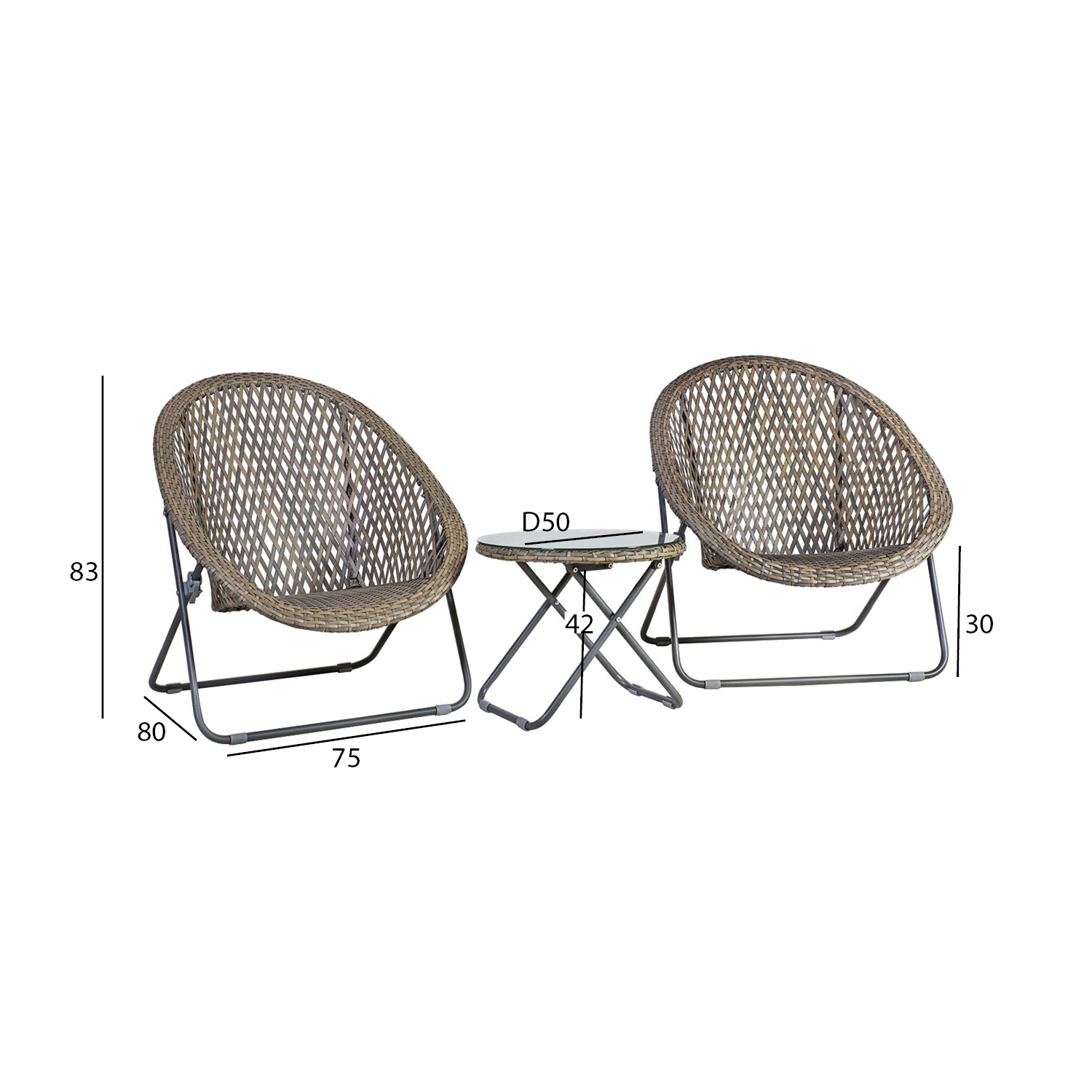 Aiamööblikomplekt TURKU 2 tooli ja abilaud