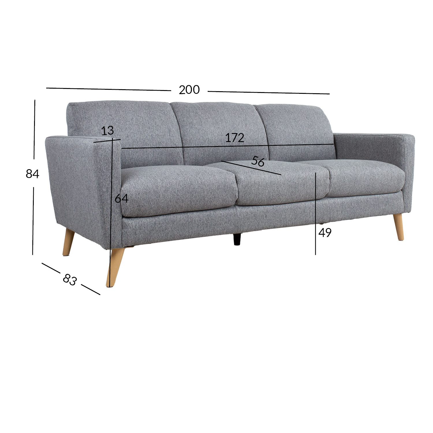 Diivan KAILI 3-kohaline 200x83xH84cm, hall