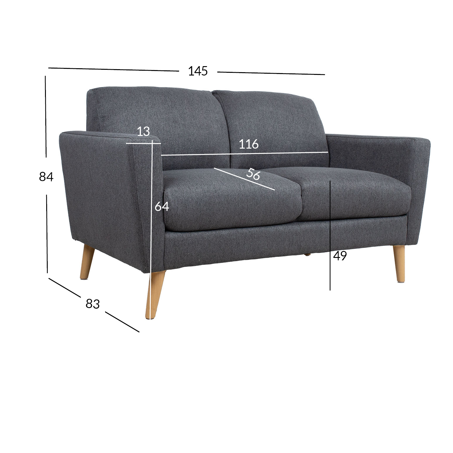 Diivan KAILI 2-kohaline 145x83xH84cm, tumehall