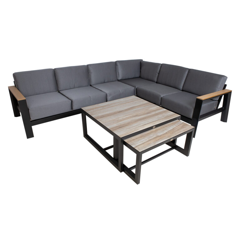 Aiamööblikomplekt FELINO nurgadiivan ja 2 lauda, must - Image 2