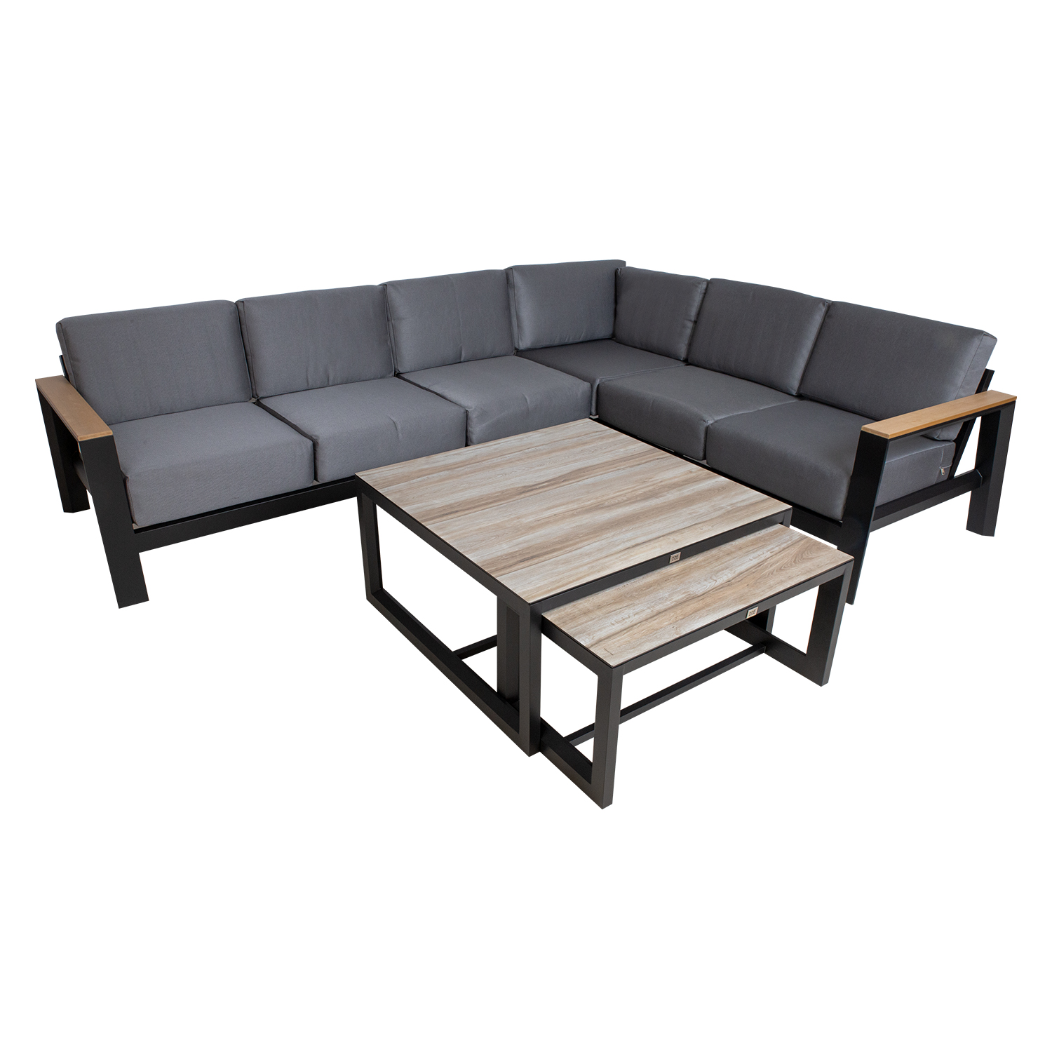 Aiamööblikomplekt FELINO nurgadiivan ja 2 lauda, must