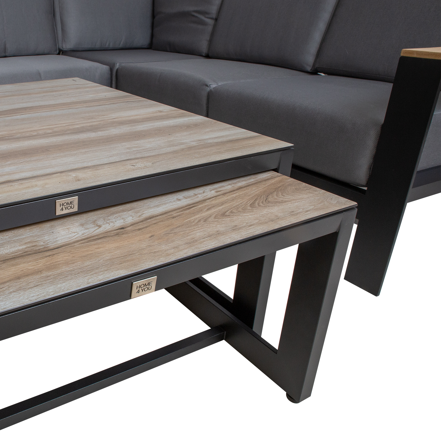 Aiamööblikomplekt FELINO nurgadiivan ja 2 lauda, must