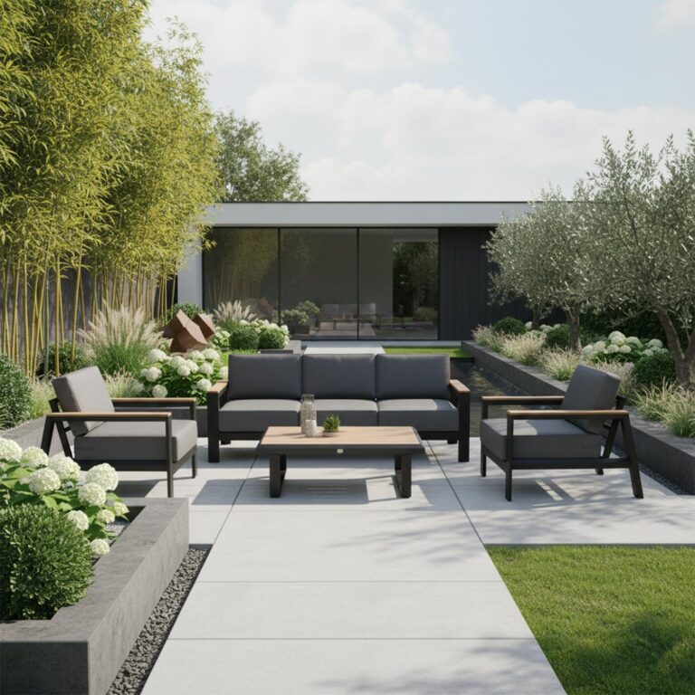 Aiamööblikomplekt FELINO laud, diivan ja 2 tugitooli, must - Image 6