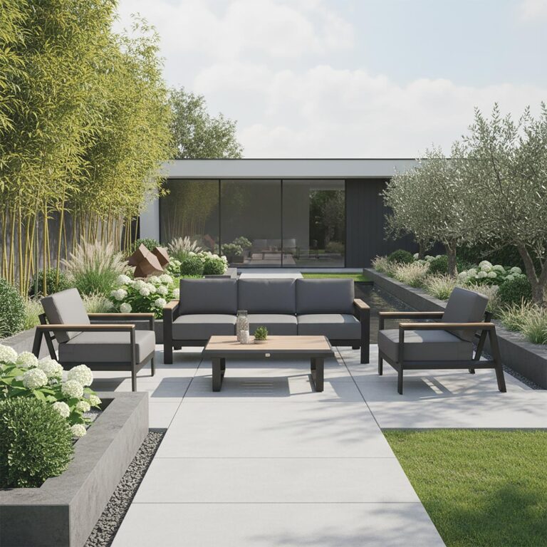 Aiamööblikomplekt FELINO laud, diivan ja 2 tugitooli, must - Image 7
