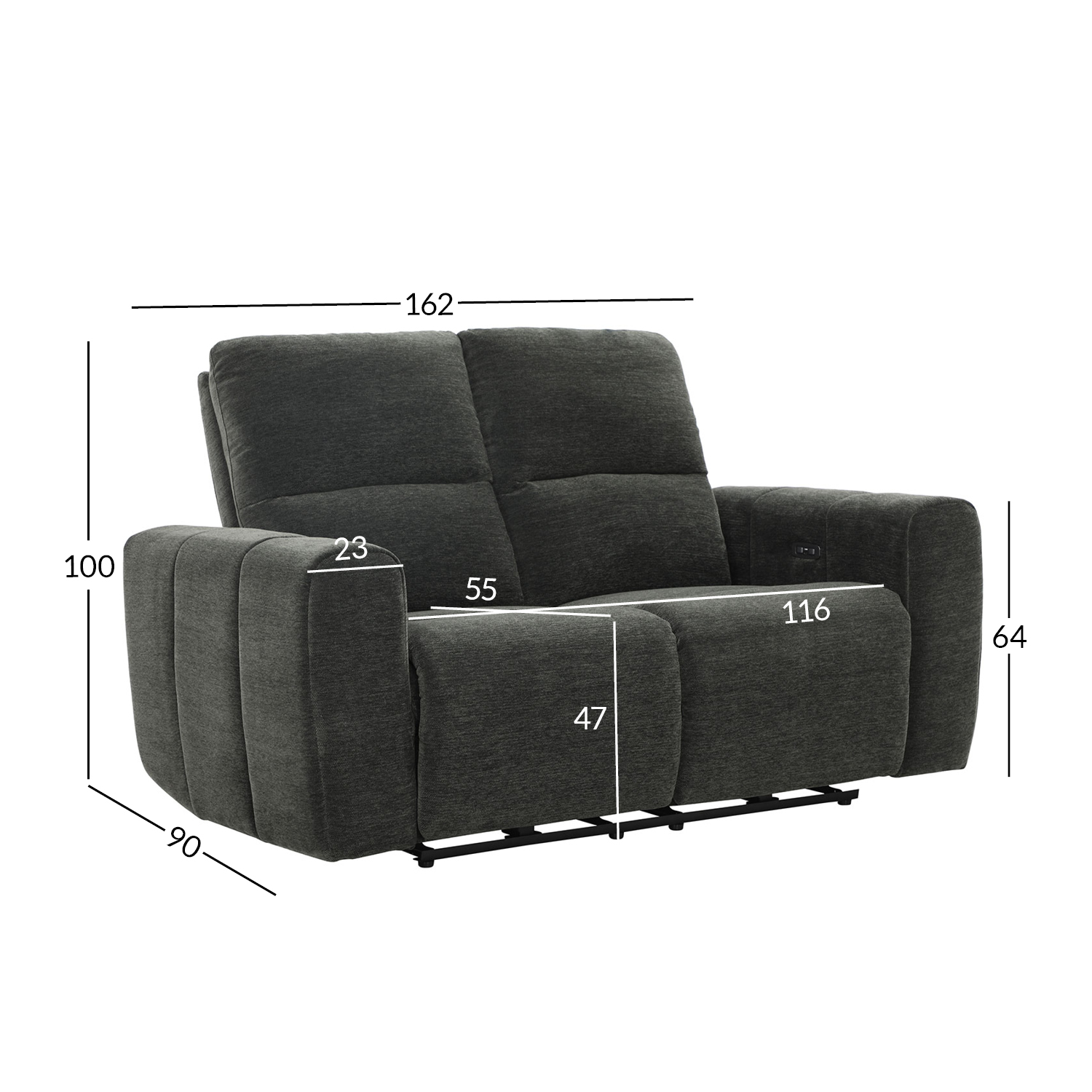 Diivan MATIAS 2-kohaline elektriline recliner 162x90xH100cm, hall