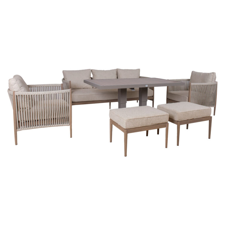 Aiamööblikomplekt MEDINA laud, diivan, 2 tugitooli ja 2 tumbat, beež - Image 2