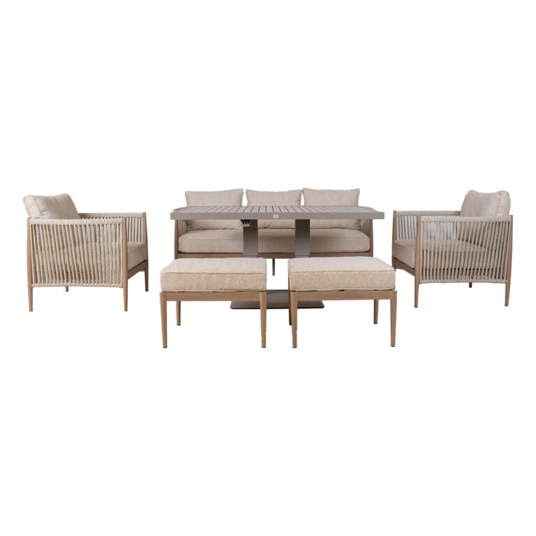 Aiamööblikomplekt MEDINA laud, diivan, 2 tugitooli ja 2 tumbat, beež - Image 3