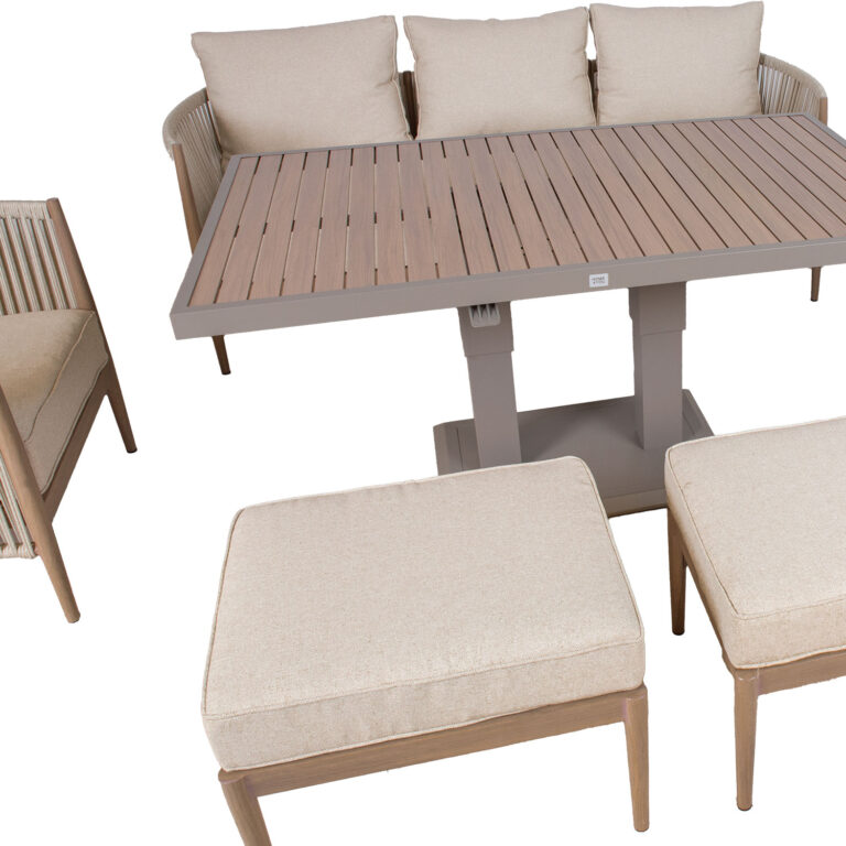 Aiamööblikomplekt MEDINA laud, diivan, 2 tugitooli ja 2 tumbat, beež - Image 4