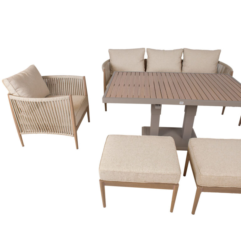 Aiamööblikomplekt MEDINA laud, diivan, 2 tugitooli ja 2 tumbat, beež - Image 5