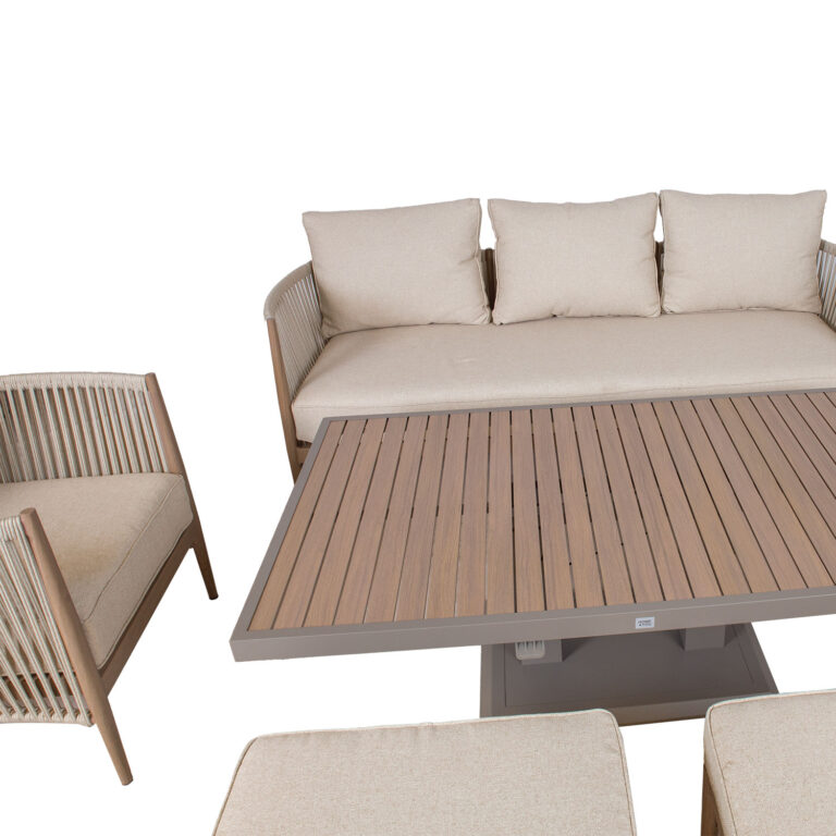 Aiamööblikomplekt MEDINA laud, diivan, 2 tugitooli ja 2 tumbat, beež - Image 6