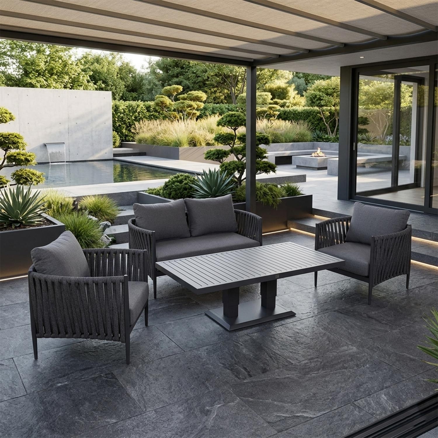 Aiamööblikomplekt BRISTOL laud, diivan ja 2 tooli, hall