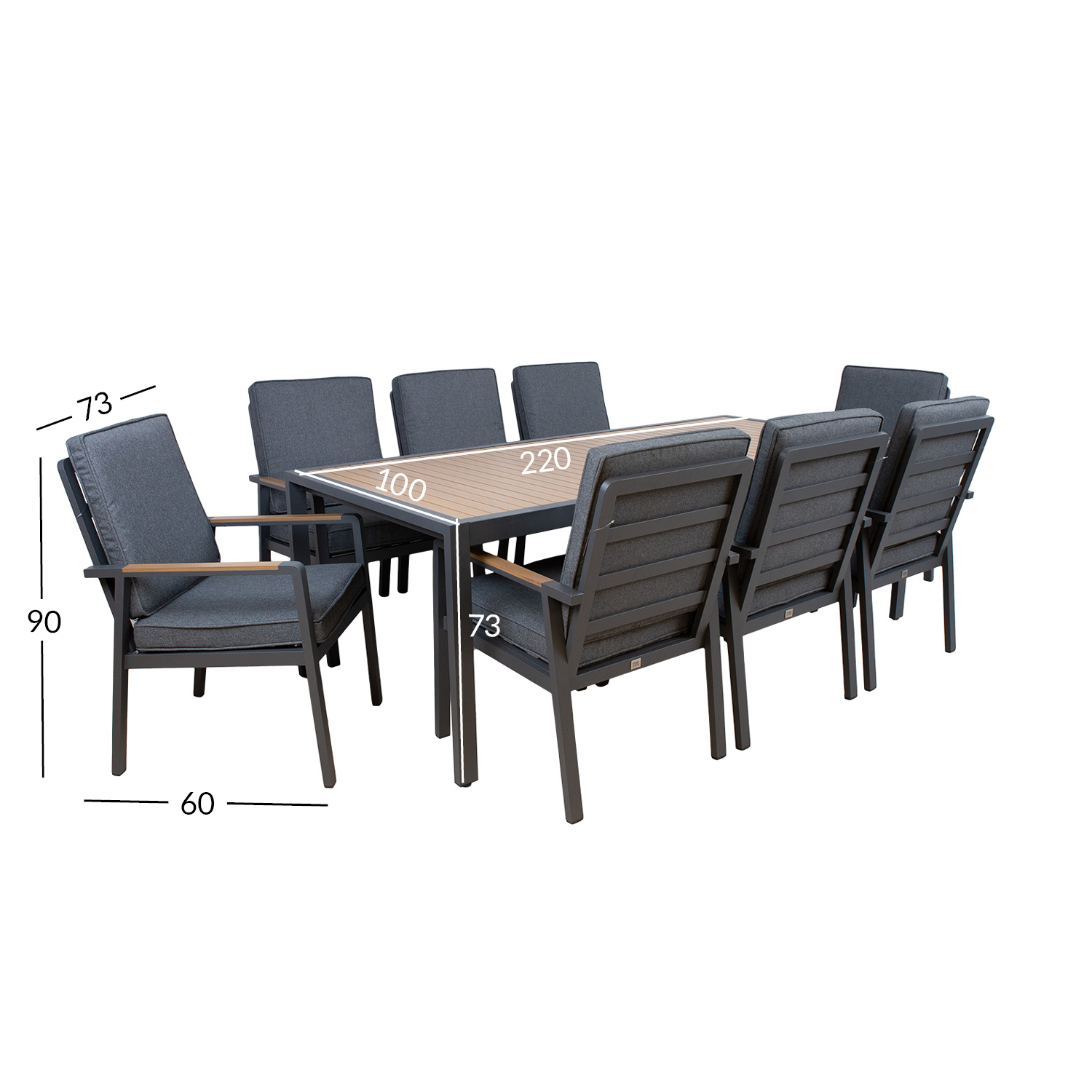 Aiamööblikomplekt PARKER laud ja 8 tooli