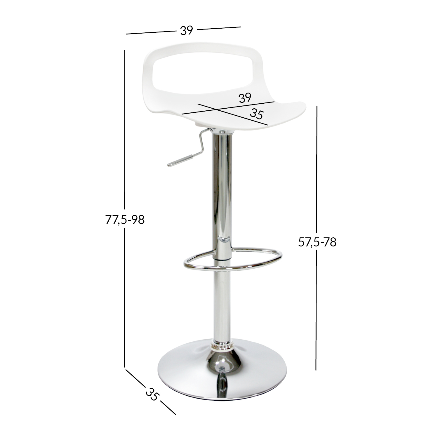 Baaripukk ANDY 39x35xH77,5-98cm, valge