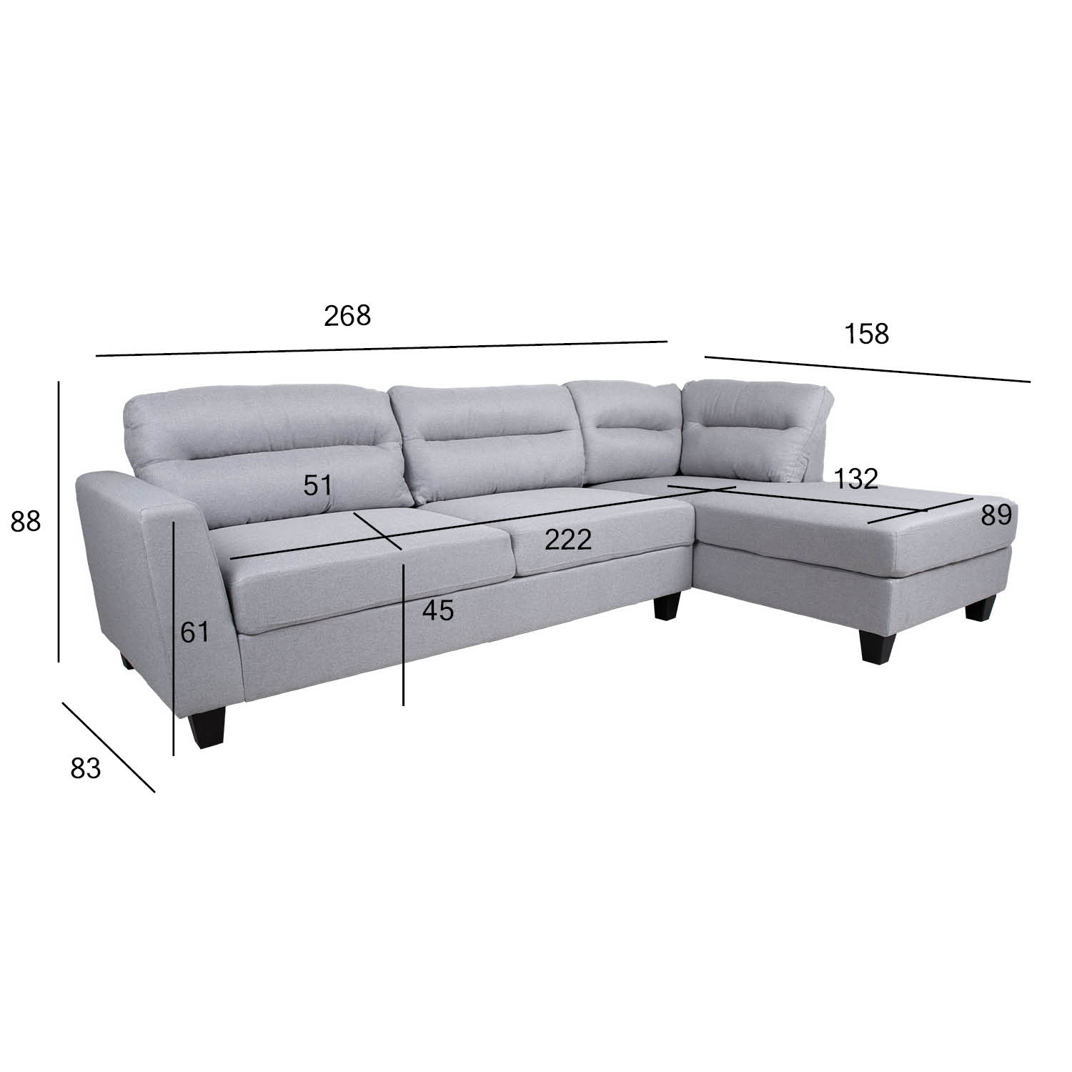 Nurgadiivan HELSINKI PN 268x83/158xH88cm, helehall