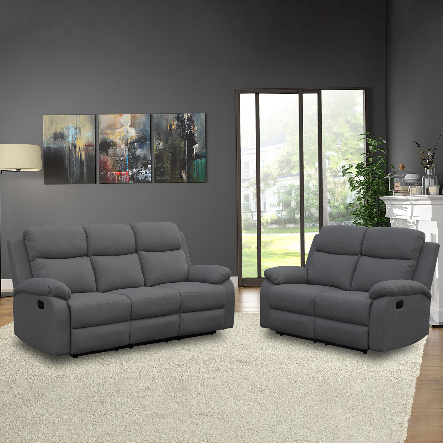 Diivan REX 3-kohaline manuaalne recliner 186x81xH103cm, tumehall