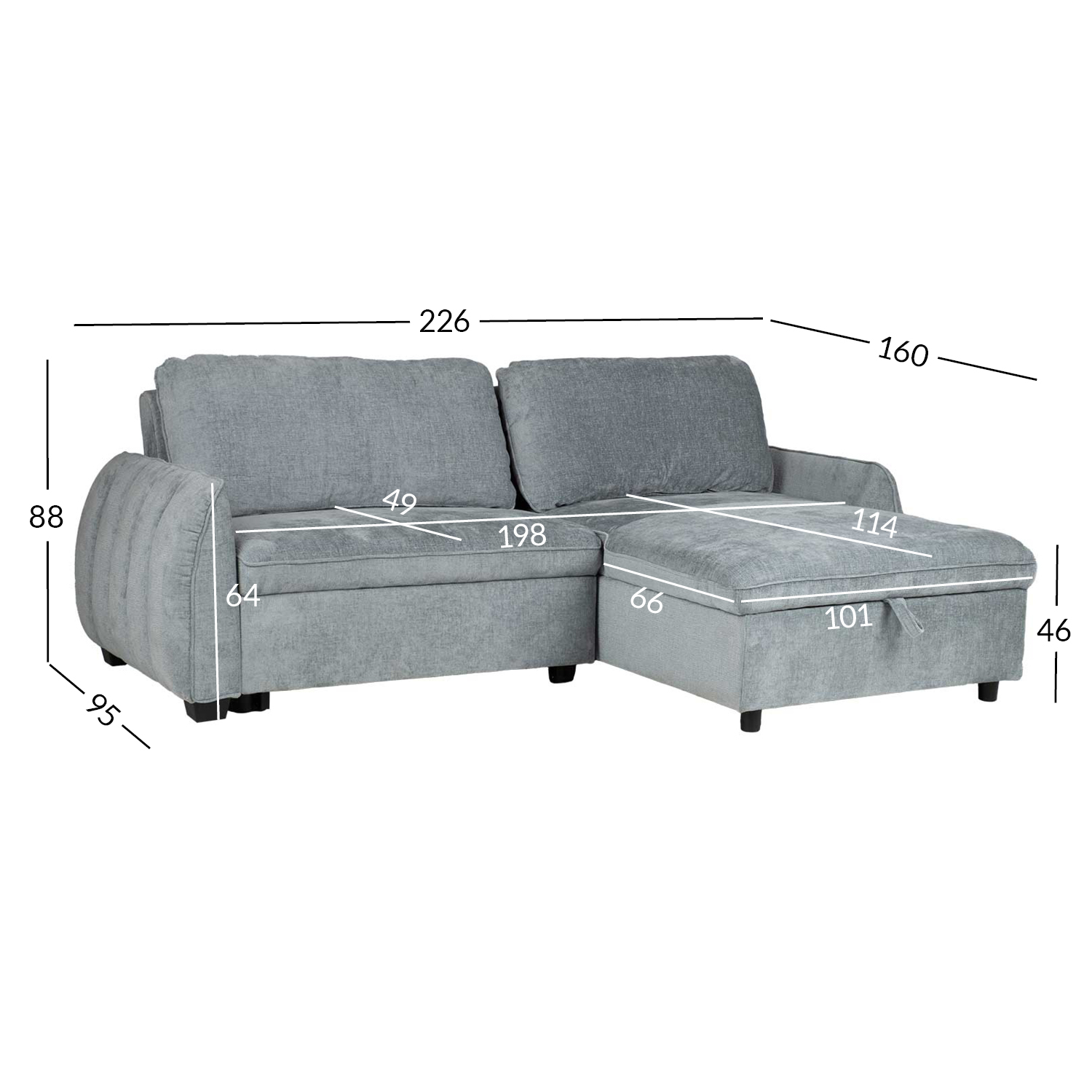 Nurgadiivanvoodi CLOUD 226x95/160x88cm, sinakasroheline