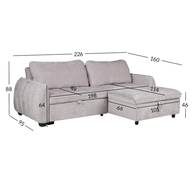 Nurgadiivanvoodi CLOUD 226x95/160x88cm, helehall - Image 2